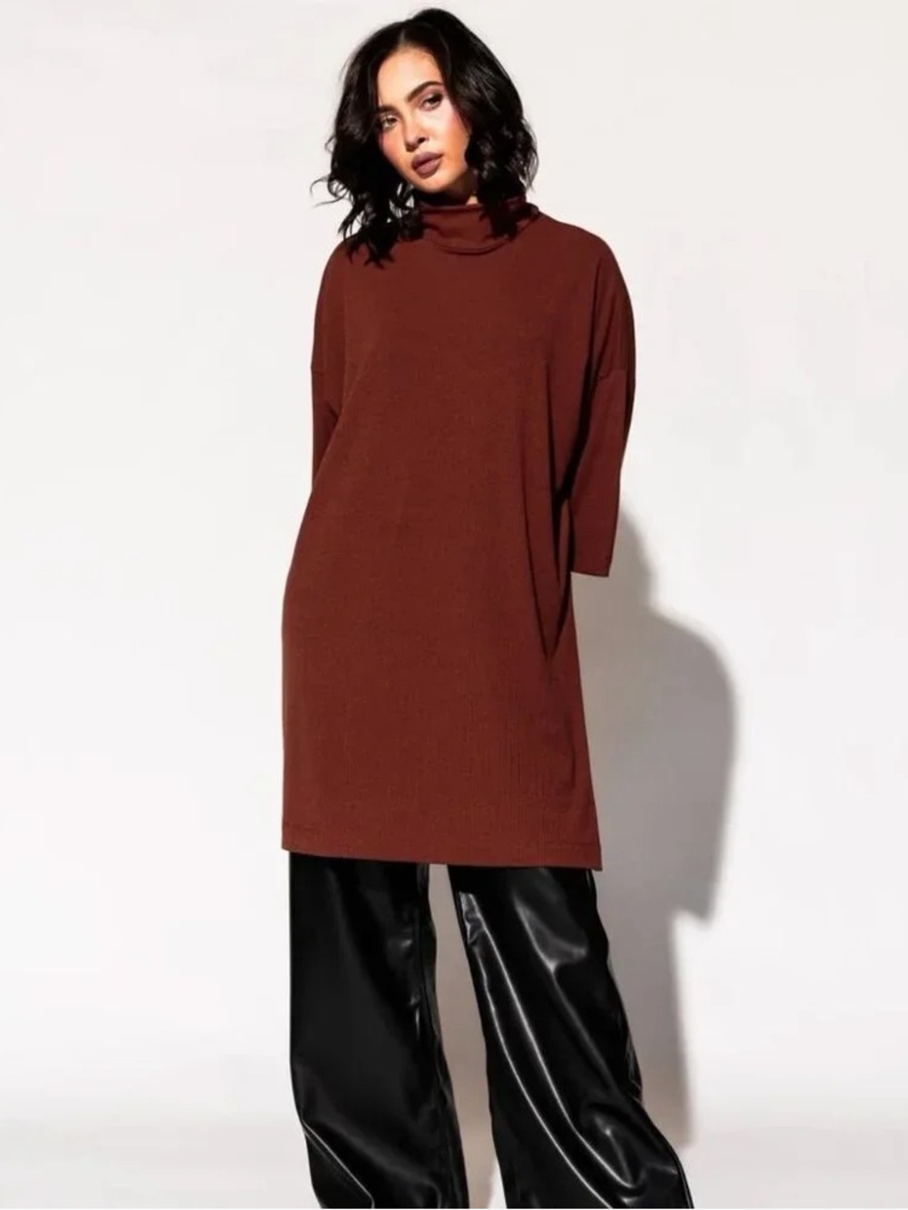 Dressed in LALA Icon Mock Neck Top in Cinnamon - L